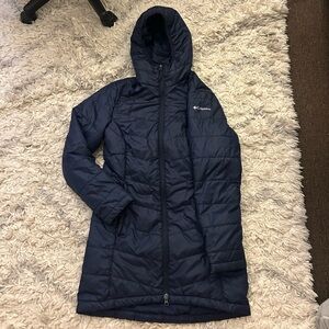 COLUMBIA NAVY HOODED LONG COAT